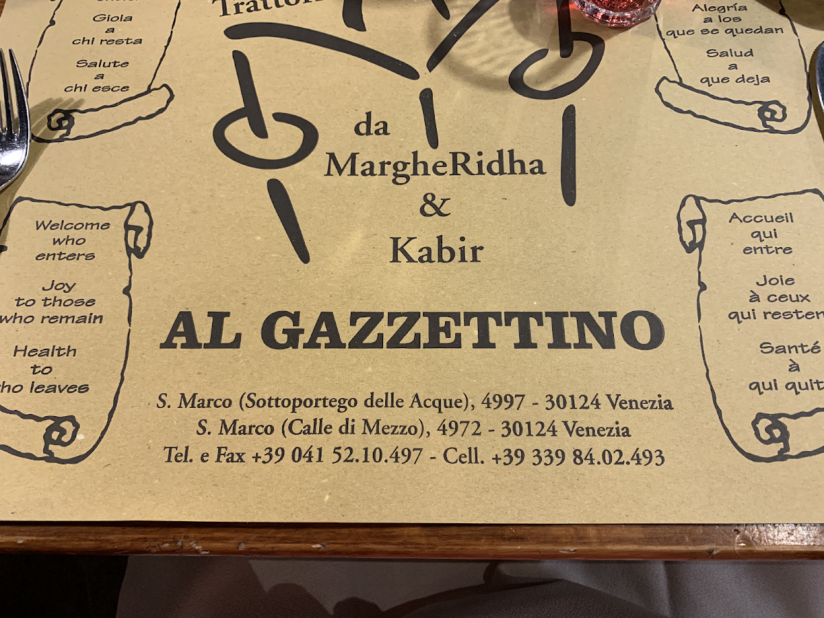 Trattoria Al Gazzettino gluten-free menu