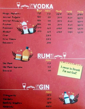 My Bar headquarters menu 