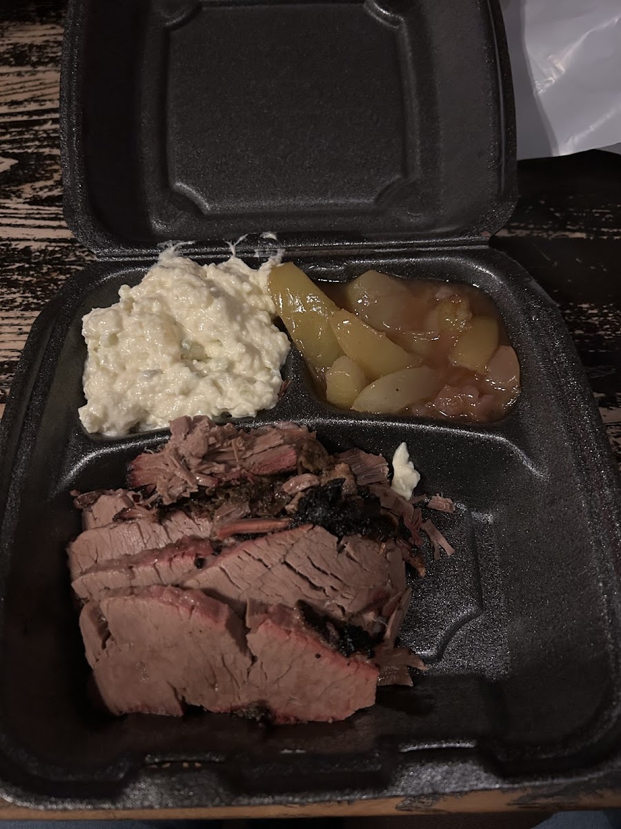 Brisket with apples and potato salad