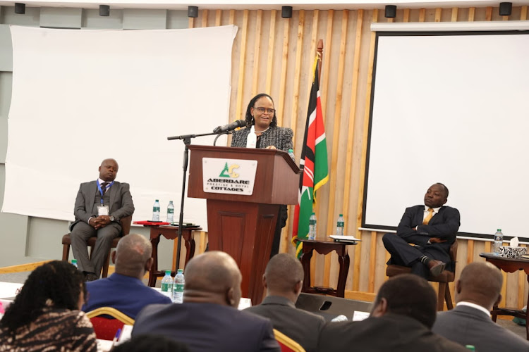 Chief Justice Martha Koome when she opened the 10th heads of station forum in Laikipia on March 20,2023.