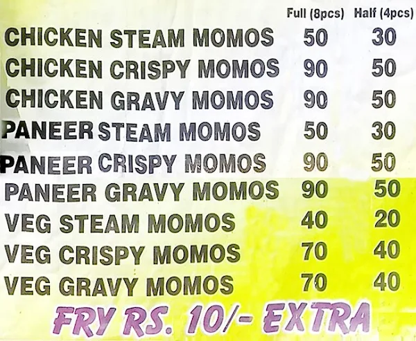 Momos.in menu 