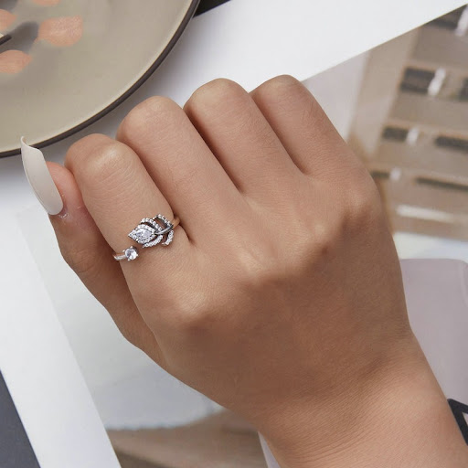 Title 5, Original Zircon Set Peacock Feather Ring, a stu...
