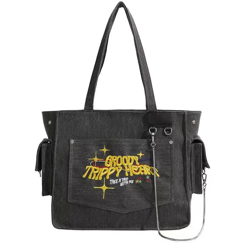 Niche trendy gewassen canvas geborduurde monogram lichtgewicht tote bag, ideaal voor dagelijks gebruik.