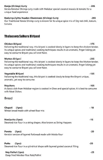 Beycam Malabar Kerala Restaurant menu 