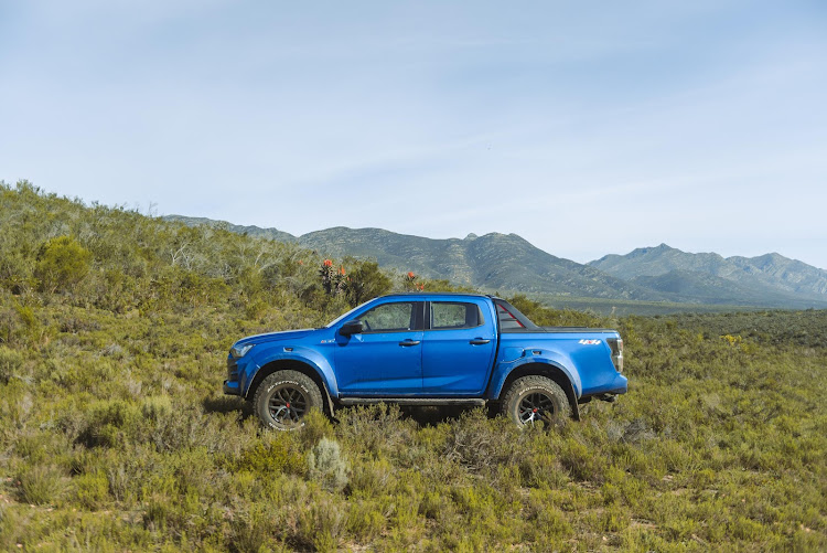 Pumped-up stance owed to Bilstein shocks and 35-inch wheels.