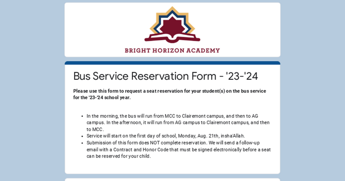 Bus Service Reservation Form - '23-'24