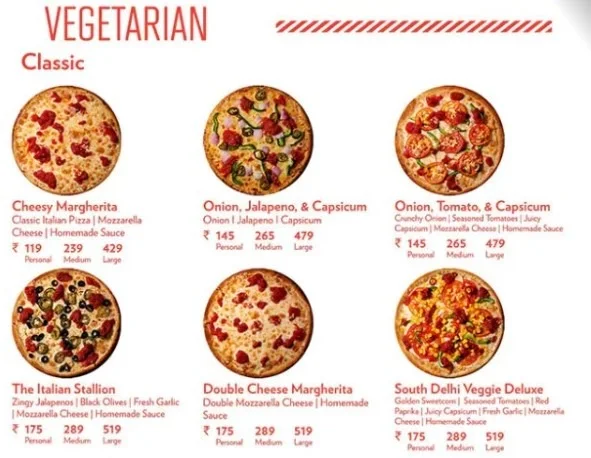 Instapizza menu 