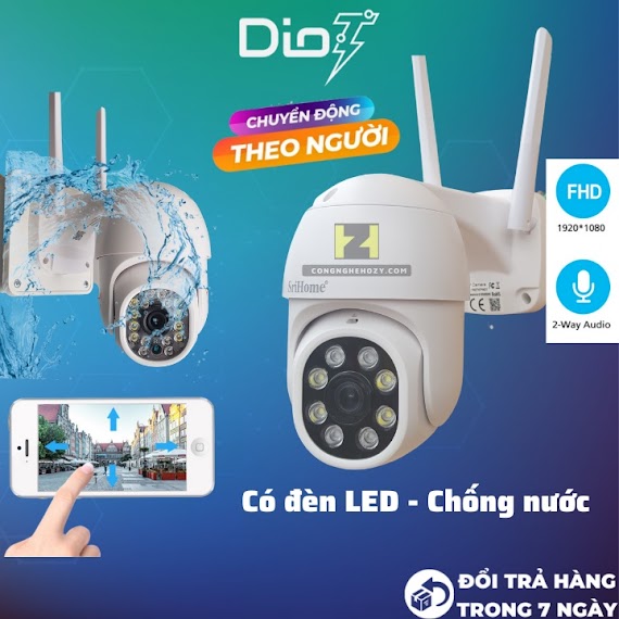 Camera Wifi Ngoài Trời Chống Nước Ptz Srihome Fullhd1080 Xoay 360 Độ Có Đèn Led Quay Đêm Có Màu