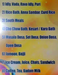 Sri Vinay Upahara menu 1