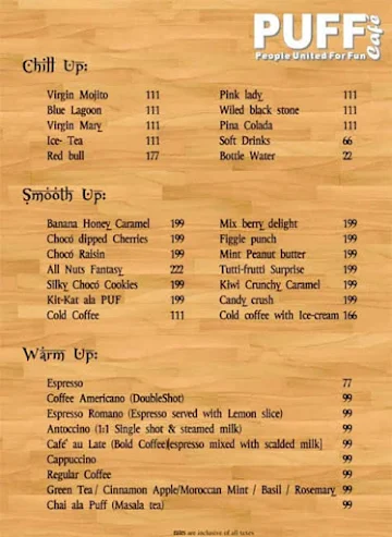 Puff Cafe menu 