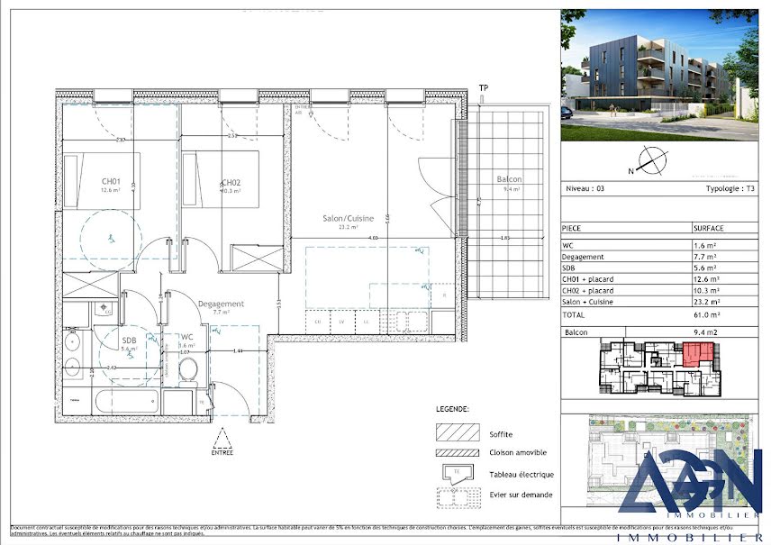 Vente appartement 3 pièces 61 m² à Lattes (34970), 297 500 €