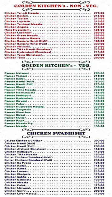 Golden Kitchen menu 