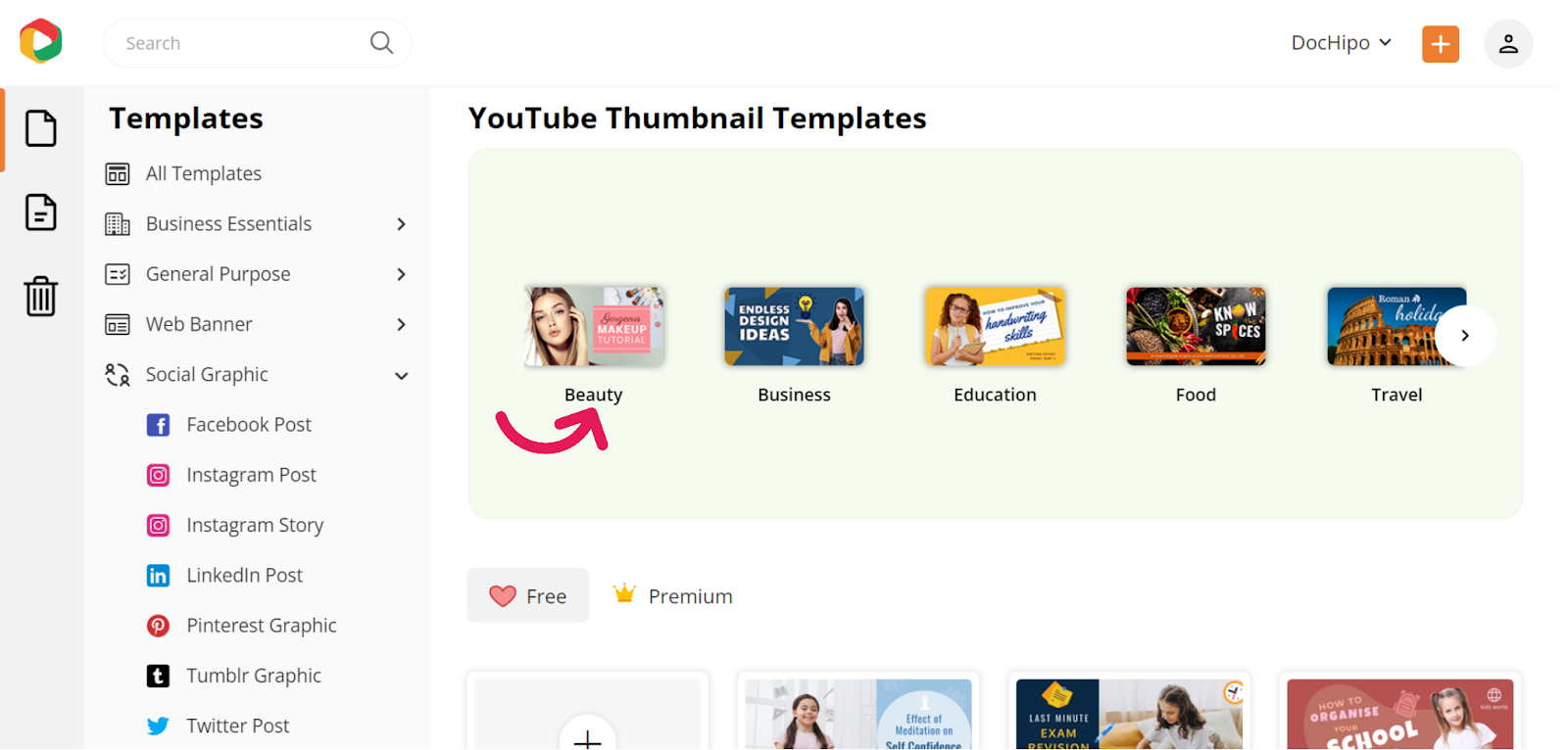 YouTube Thumbnail Templates in DocHipo's YouTube Thumbnail Maker