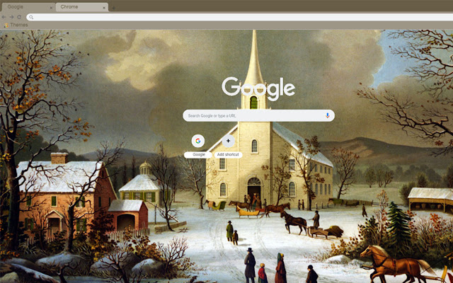 Winter Christmas church house painting theme chrome extension