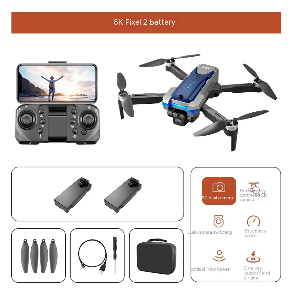 Drone performant avec moteur sans balais, flux optique, trois caméras, objectif électrique et évitement d'obstacles pour des prises de vue exceptionnelles.