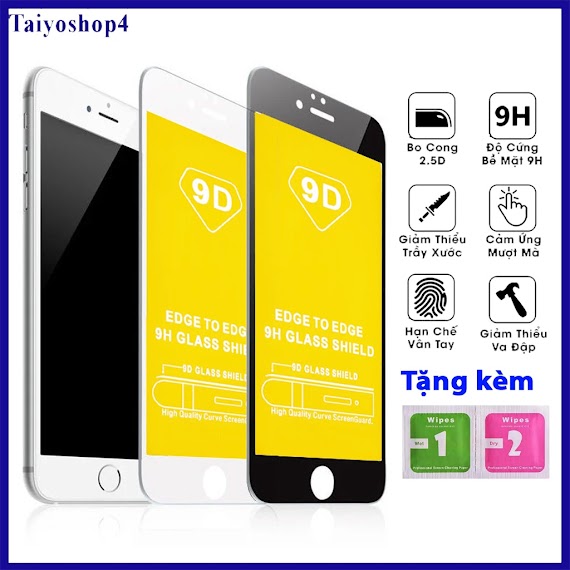 (Combo)Kính Cường Lực Ip 6/6S/6Plus/6Splus/7/7S/8/7Plus/8Plus/7Splus Full Màn Hình 9D ( Tặng Bộ Giấy Lau Kính 1/2)