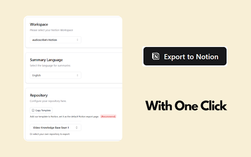 NotionSync: YouTube-to-Notion summaries & transcripts in one click. Preview 3