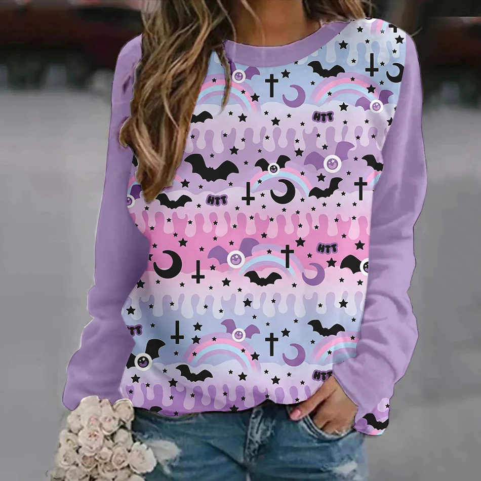 Pull à manches raglan imprimé Halloween pour femme