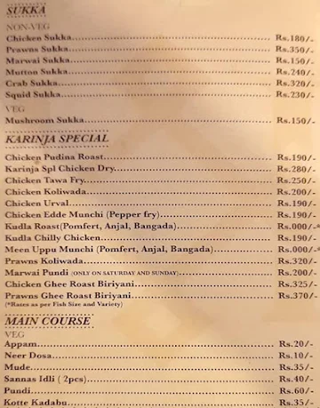 Karinja Kitchen menu 