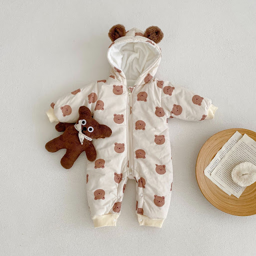 Title 4, Fleece-lined Warm Bear Printed Hooded Long Clim...