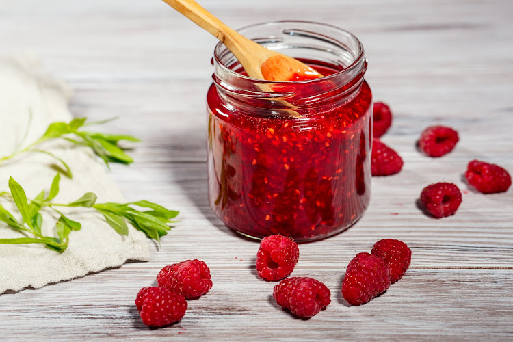 Home-made raspberry jam.