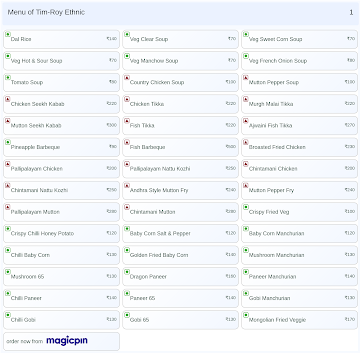 Tim-Roy Ethnic menu 