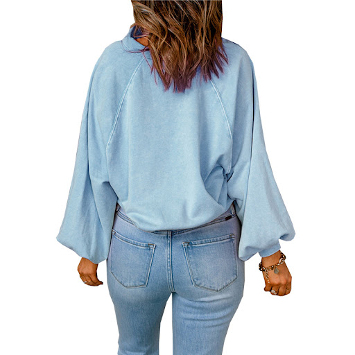 Title 40, Long-sleeve Blue-dyed V-neck Pullover Sweatshirt