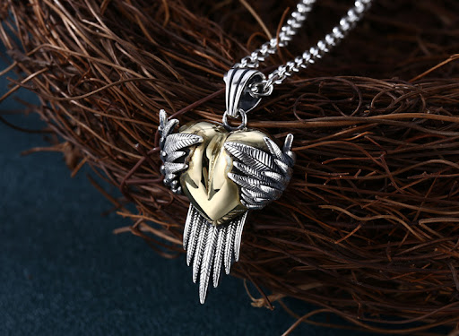 Title 4, Heart Wings Thai Silver Retro Distressed Trendy...