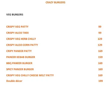 Crazy Burgers menu 