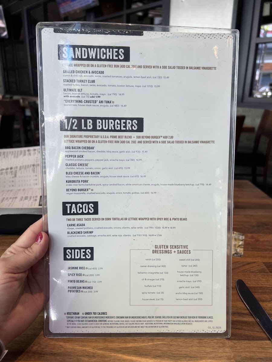 Gluten Sensitive Menu