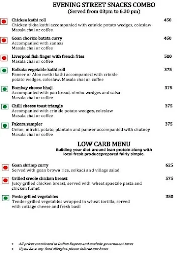 Upper Deck, Radisson Blu Resort menu 