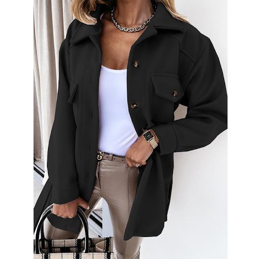 Title 6, Womens Lapel Button Lace Up Woolen Jacket. A w...