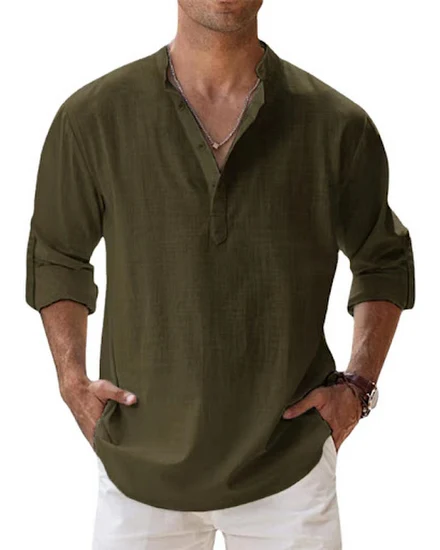 New Cotton Linen Shirts for Men Casual Shirts Lightweight... - 3