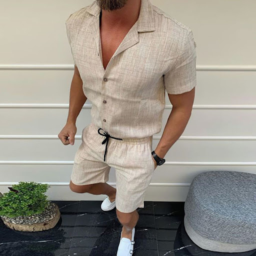 Title 7, Summer Mens Cotton and Linen Suit with short-s...