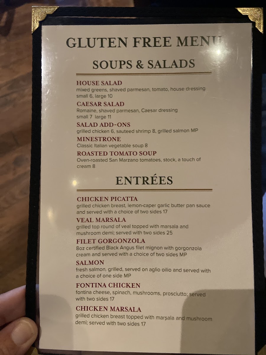 Enzo Osteria gluten-free menu