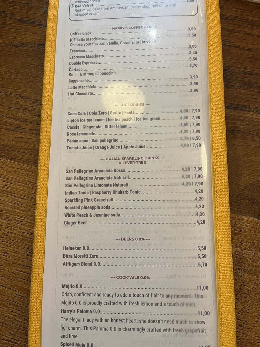 Harry's Pasta Bar gluten-free menu