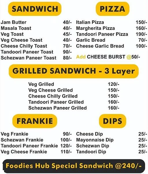 Foodies Hub menu 