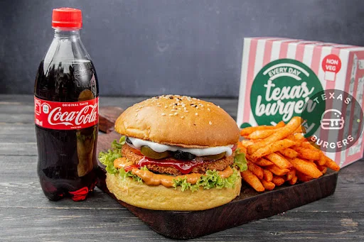 Veg Burger With Peri Peri French Fries (M) And Soft Beverage [250 Ml]