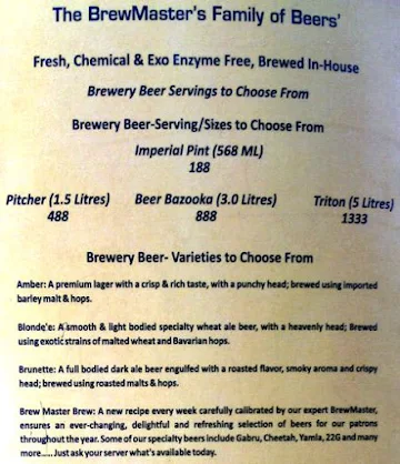 Purvi green brewmaster menu 