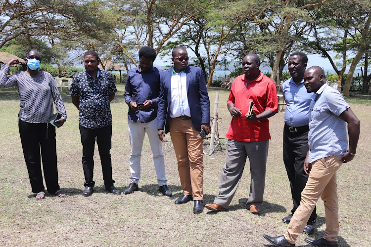 Health workers union officials after a meeting in Homa Bay town on May 16