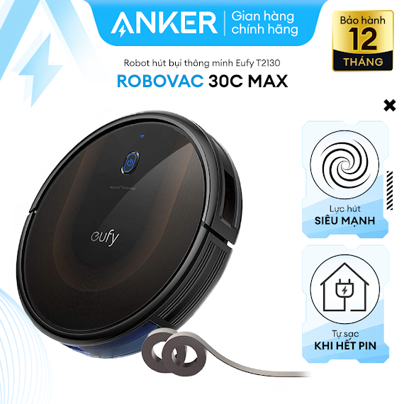 Robot Hút Bụi Eufy Robovac 30C Max - T2130 - Lực Hút 2000Pa Cao Chỉ 7.24Cm Hút Được Ở Những Nơi Gầm Thấp Điều Kiển Bằng Giọng Nói Tiếng Việt Với Google Assistantsử Dụng 100 Phút