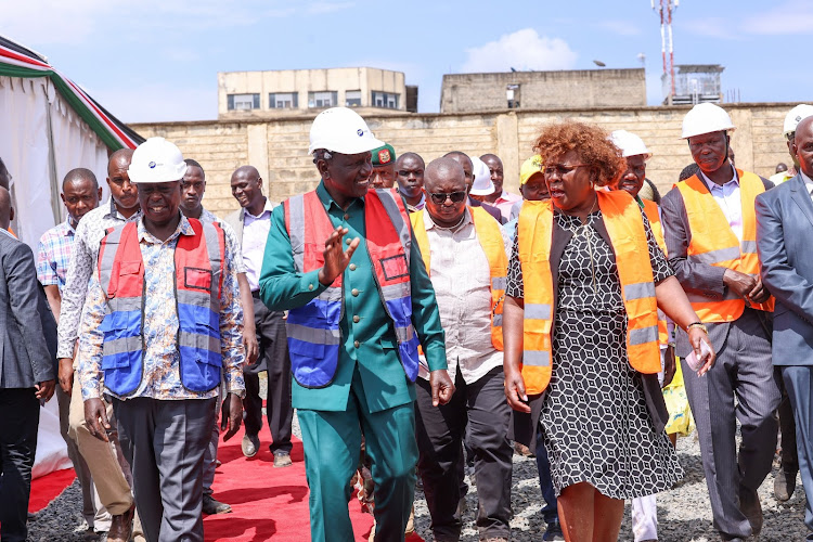 President William Ruto, Deputy President Rigathi Gachagua, Lands Cabinet Secretary Alice Wahome and other leaders in Uasin Gishu during the lauch of Eldoret 64 Ultra-Market on January 9, 2024