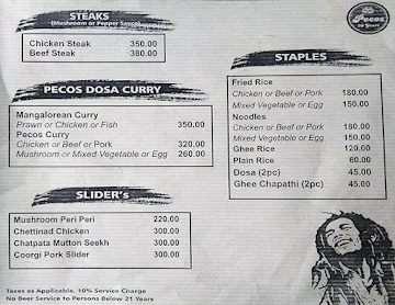 Pecos, Resthouse Road menu 