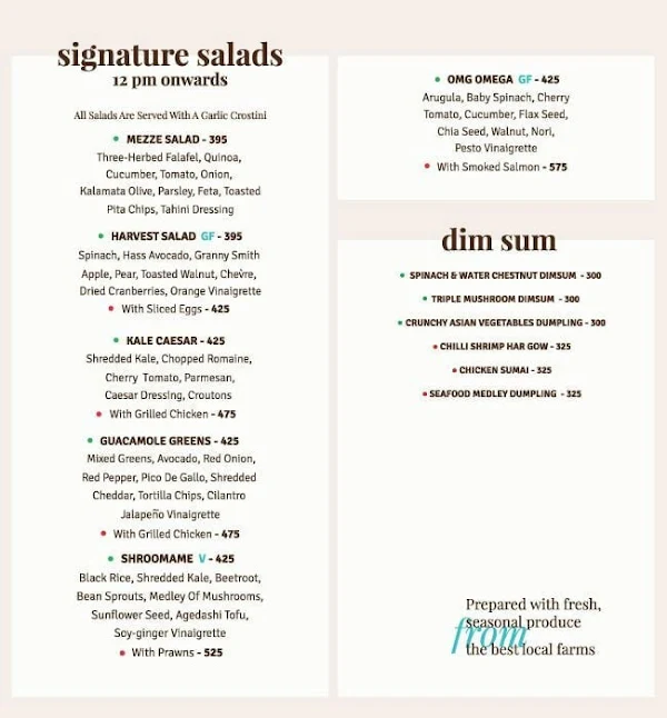 The Cafe by Foodhall menu 