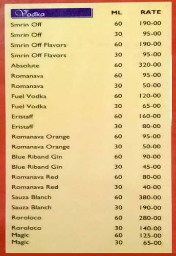 Sri Thirumala Hotel menu 