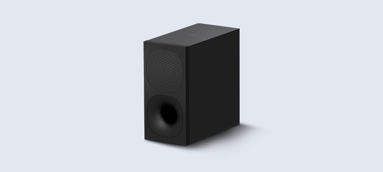 Three-quarter view of  wireless subwoofer