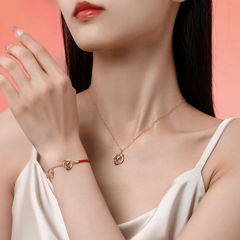 Zilveren Draak Jaar Koi Ketting Dames Sterling Zilver Chinese Zodiac Draak Hanger Rose Gold Sleutelbeen Ketting Nationale Mode