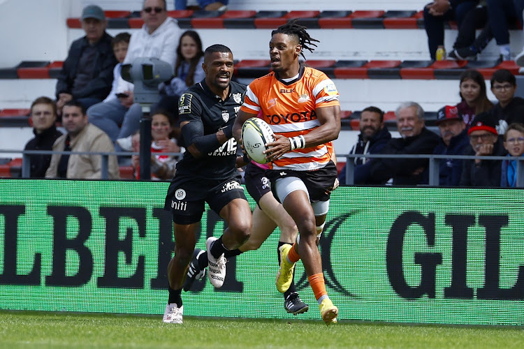 Daniel Kasende of the Cheetahs makes a break during their European Rugby Challenge Cup match against RC Toulon at the Stade Felix Mayol, Toulon, France on 01 April 2023.