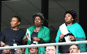 Ministers Susan Shabangu, Nkosazana Dlamini-Zuma and Nosiviwe Mapisa-Nqakula at the official memorial service of Winnie Madikizela-Mandela held at Orlando Stadium in Soweto on April 11 2018.