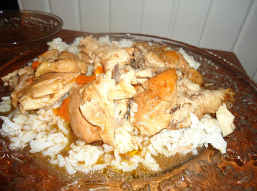 This is an easy delicious chicken dish.  Served here over white rice.